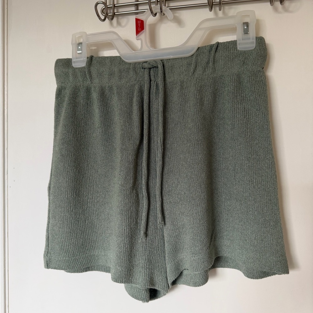 H&M High Waist Knit Shorts in Light Green